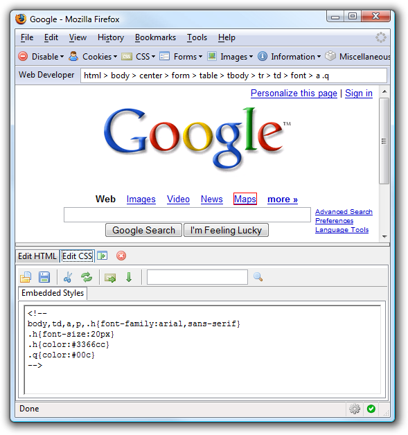 Firebug Inspector circa 2007
